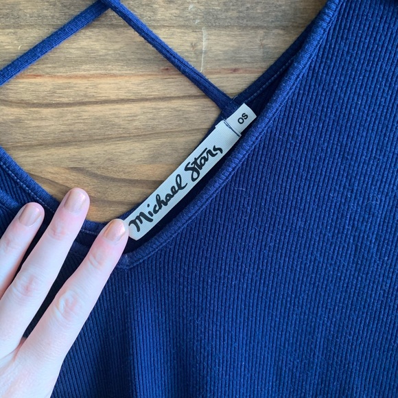 Michael Stars Blue Cross-Back Long-Sleeve Tee OS/M - Picture 5 of 8
